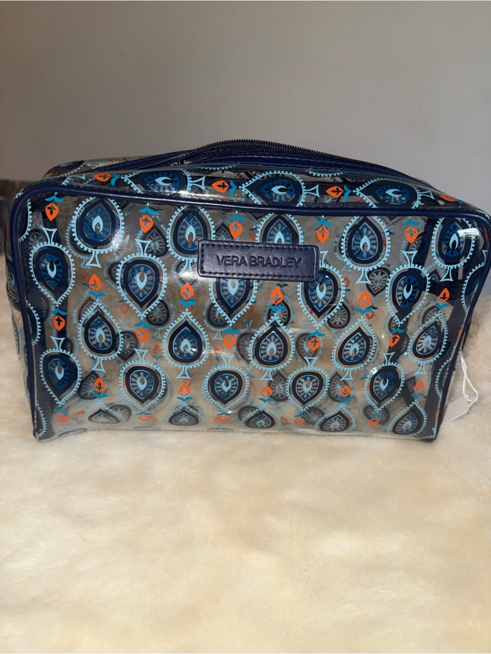 Vera Bradley Navy and Orange Paisley Clear Cosmetic Pouch